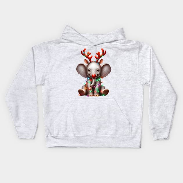 Christmas Red Nose Elephant Kids Hoodie by Chromatic Fusion Studio